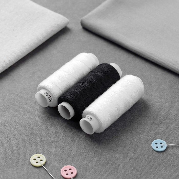 Набор ниток 45ЛЛ, 150 м, 3 шт, цвет чёрный/белый фото 1 — PalitraMastera