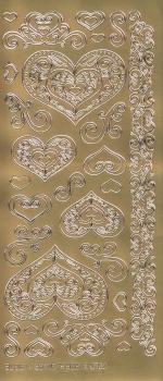 Контурные наклейки &quot;Сердца и орнаменты&quot;, лист 10x24,5 см, цвет золотистый — PalitraMastera