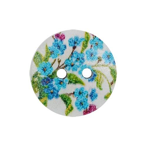 Пуговицы деревянные круглые 15 мм Цветочки голубые, 1 шт — PalitraMastera