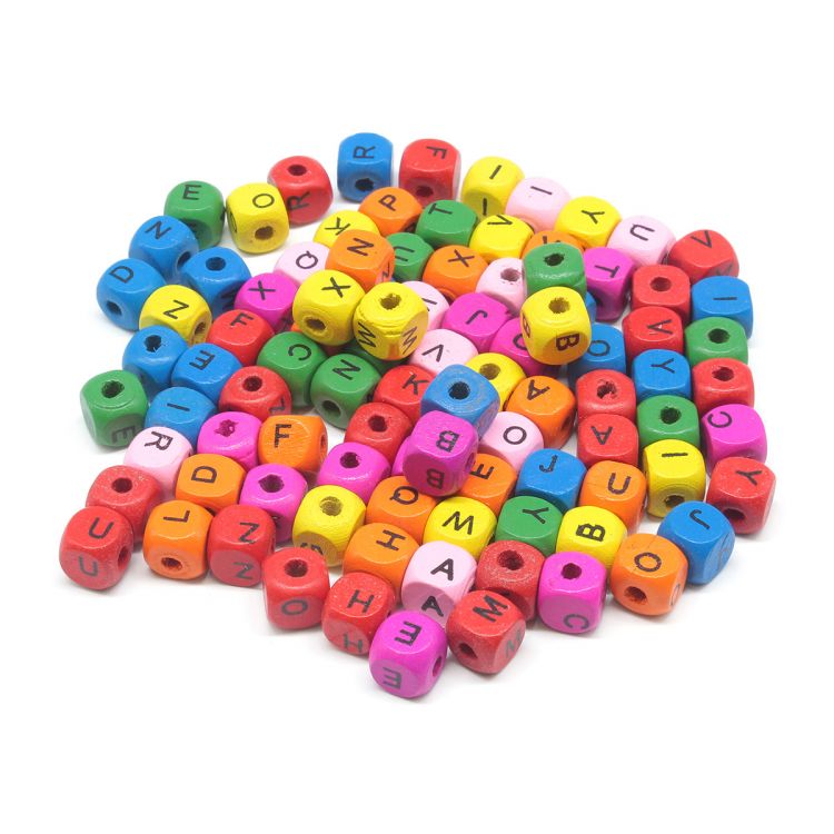 Бусины деревянные, цветной микс, с буквами Английский алфавит, 10*10мм, 96штук/упак, Astra&amp;Craft — PalitraMastera