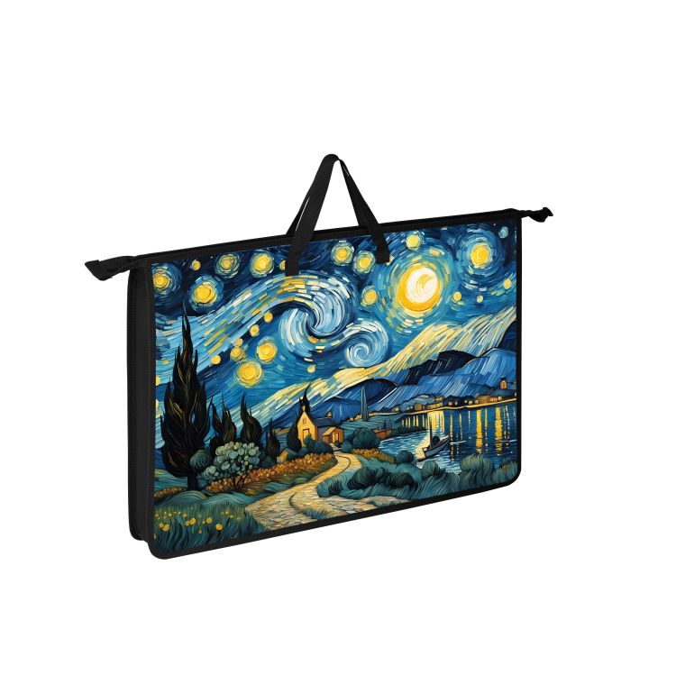 Папка д/труда с 2 ручками А3 широкая АРТформат ЛУННАЯ НОЧЬ 466х335х50 мм синий пластик, полиэстер молния сверху универс. &mdash; PalitraMastera