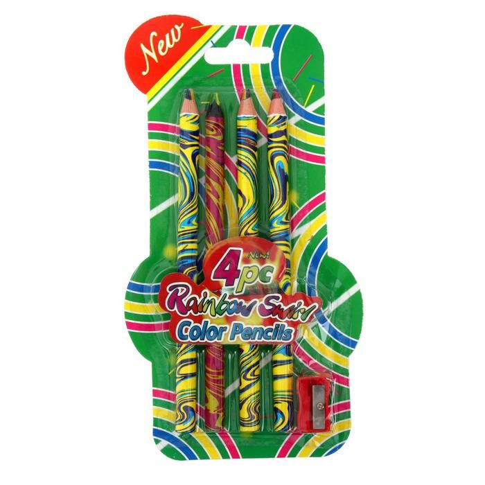Карандаши &quot;Многоцветные&quot; набор, 4 штуки, корпус утолщённый, в блистере, с точилкой — PalitraMastera