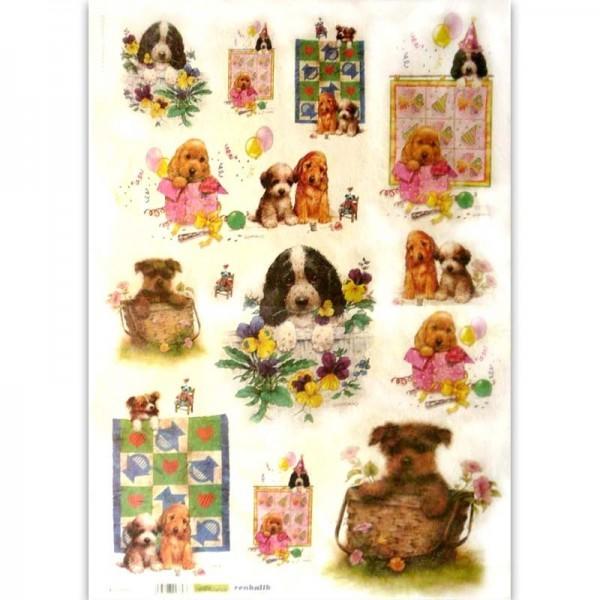 Бумага рисовая для декупажа, размер листа 35х50 см, Щенки — PalitraMastera
