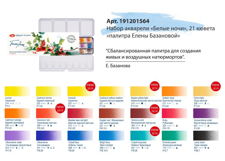 Набор акварели Белые Ночи Базановой металл, 21 шт х2,5 мл.--- — PalitraMastera