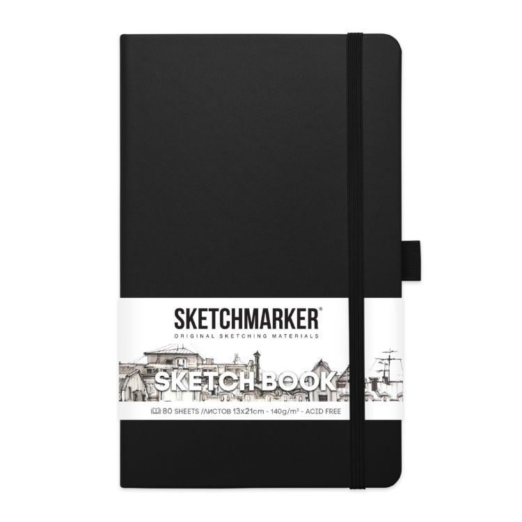 Блокнот для зарисовок Sketchmarker 140г/кв.м 13*21см 80л твердая обложка Черный &mdash; PalitraMastera