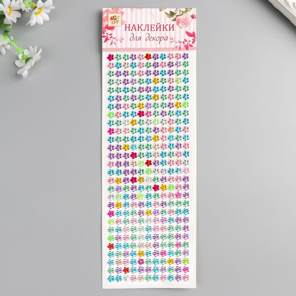 Наклейка пластик "Стразы-цветочки" МИКС 11х32 см 890424 фото 1 &mdash; PalitraMastera