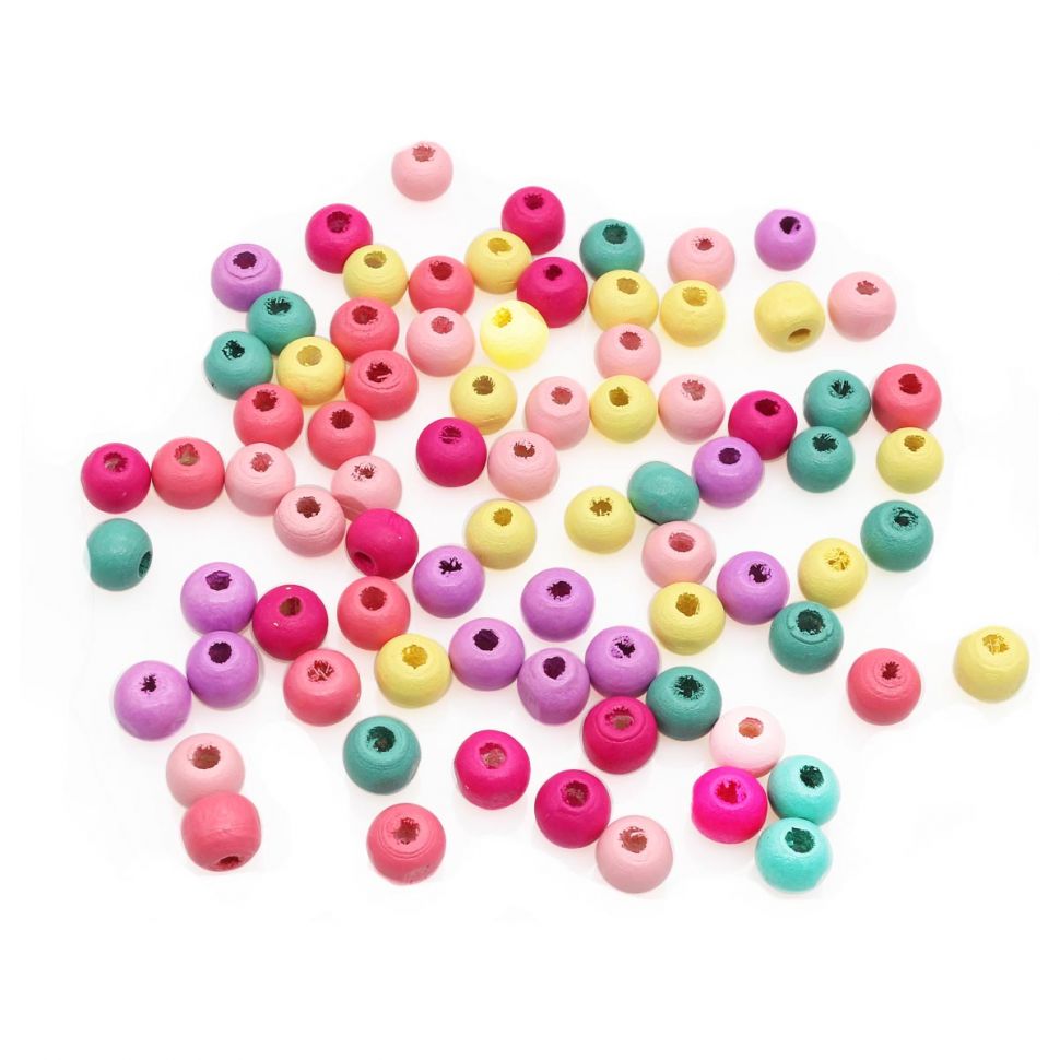 4AR396 Бусины деревянные, цветной микс, 8мм, 18гр/упак, Астра (Светлый микс) фото 1 &mdash; PalitraMastera