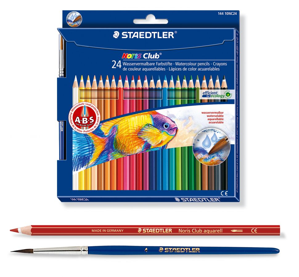 Набор карандашей акварельных 24 цв Noris Club 144 10, шестигранные, в картонной коробке + кисть фото 1 &mdash; PalitraMastera
