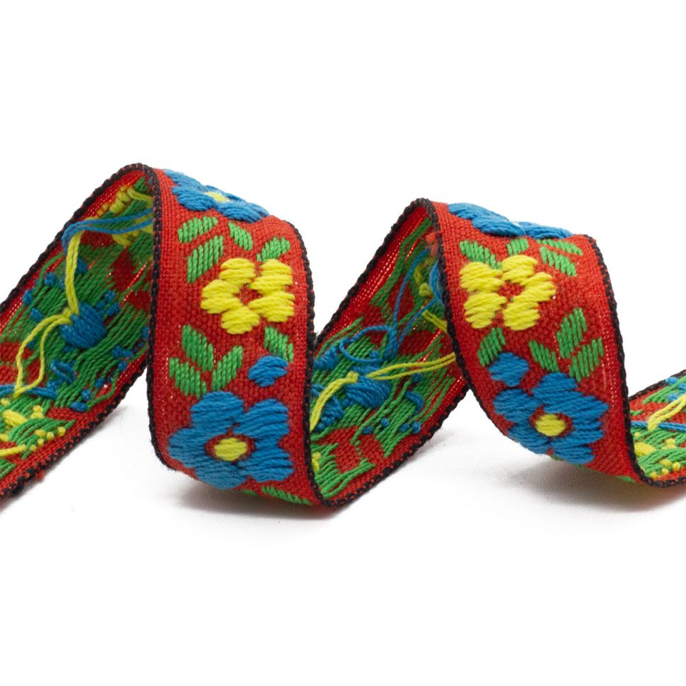 18601-30 Лента жаккардовая 'Цветочки' 15мм x 1 м, Vintage Line фото 1 — PalitraMastera
