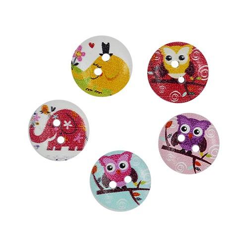 Пуговицы деревянные круглые 15 мм Совушки и слоники, 5 шт — PalitraMastera