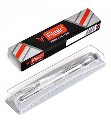 Ручка шариковая автомат. &quot;Flair&quot; MIAMI, серебряный метал. корпус в футляре, цв.чернил синий — PalitraMastera