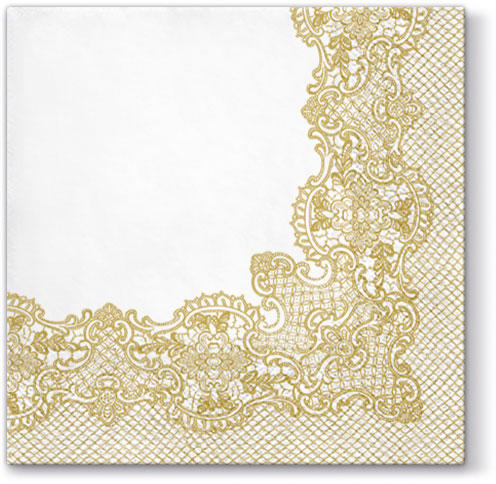 Салфетки трехслойные для декупажа, коллекция &quot;Lunch&quot; PAW Decor Collection &quot;Королевское кружево (золото)&quot; — PalitraMastera