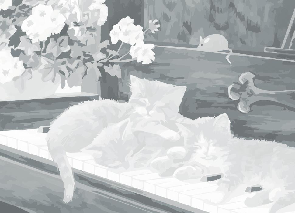 Холст на картоне с эскизом, 30х40 см, "Котята" фото 1 — PalitraMastera