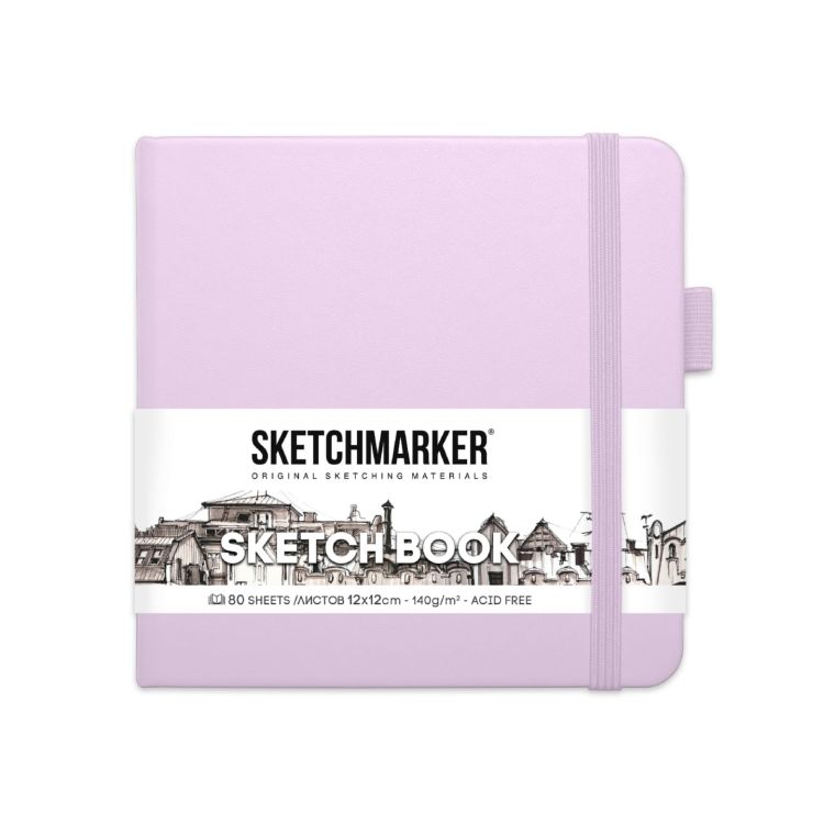 Блокнот для зарисовок Sketchmarker 140г/кв.м 12*12см 80л твердая обложка Фиолетовый пастельный — PalitraMastera