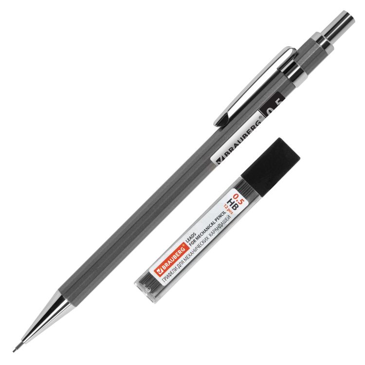Карандаш механический 0,5 мм + грифели HB 12 штук на блистере, BRAUBERG CHROME, 181969 — PalitraMastera