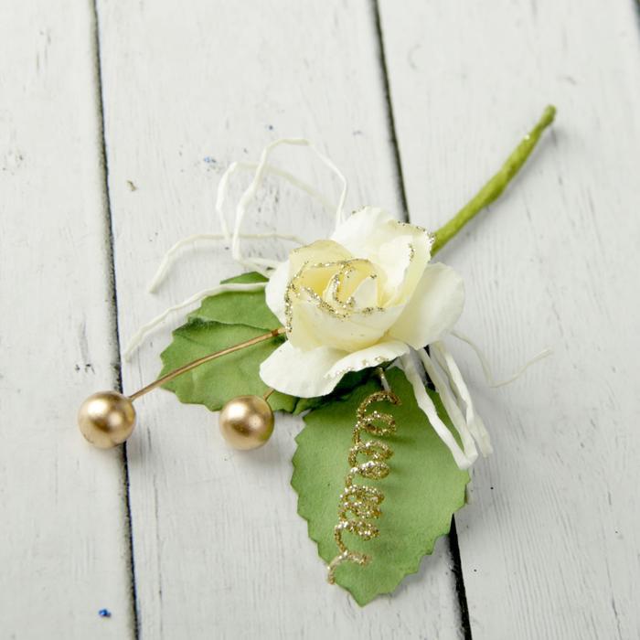 Декор для творчества &quot;Белая роза со спиралькой и шариками&quot; 10 см 2291474 — PalitraMastera