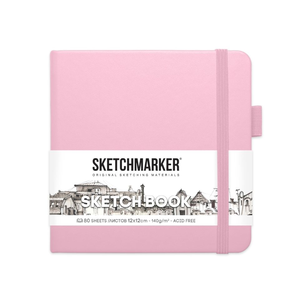 Блокнот для зарисовок Sketchmarker 140г/кв.м 12*12см 80л твердая обложка Розовый фото 1 &mdash; PalitraMastera