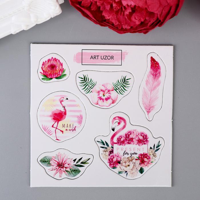 Чипборд для скрапбукинга "Розовый фламинго в цветах" 10х10 см  4531579 &mdash; PalitraMastera