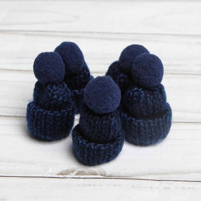 Шапка для игрушек вязаная с помпоном, 1 шт., цвет синий фото 1 — PalitraMastera