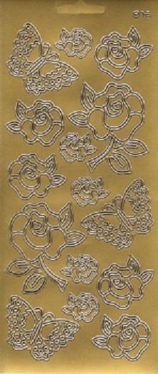 Контурные наклейки "Большие розы", лист 10x24,5 см, цвет золото фото 1 &mdash; PalitraMastera