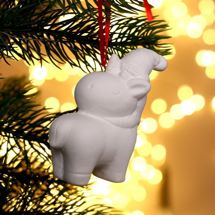 Ёлочная игрушка под раскраску «Единорог в колпачке» с подвесом, кисть фото 1 &mdash; PalitraMastera