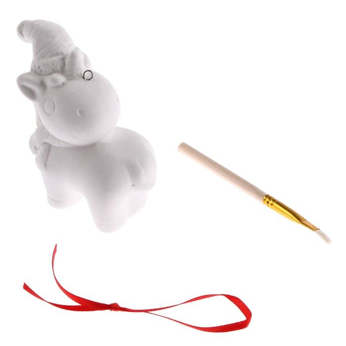 Ёлочная игрушка под раскраску «Единорог в колпачке» с подвесом, кисть — PalitraMastera