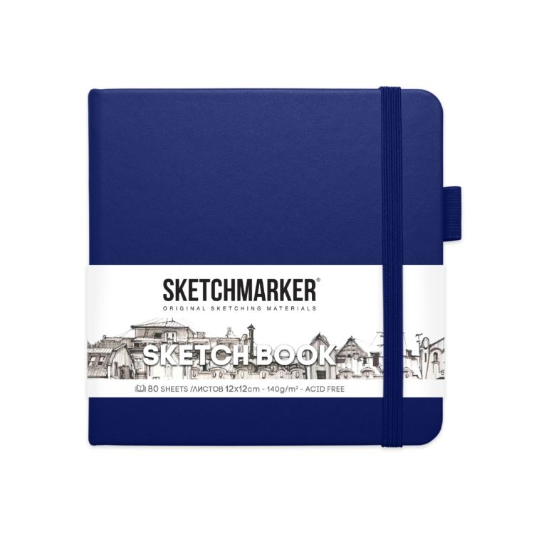 Блокнот для зарисовок Sketchmarker 140г/кв.м 12*12см 80л твердая обложка Королевский синий — PalitraMastera