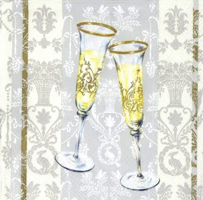 Салфетка для декупажа - 33 x 33 cm Бокалы SPARKLE AND FIZZ, кремовый АКЦИЯ!!! фото 1 — PalitraMastera