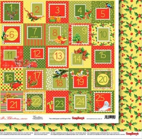 Бумага для скрапбукинга 30,5х30,5 см 190 гр/м, двусторон Рождественская Омела Календарь, (10 шт/уп) фото 1 — PalitraMastera