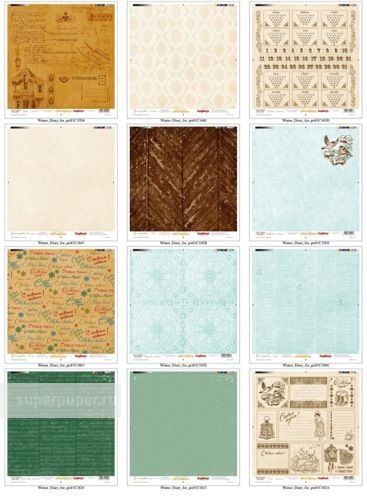 Набор бумаги 30,5х30,5 см 180 гр/м Зимний дневник 6 листов по 1 листу каждого дизайна — PalitraMastera