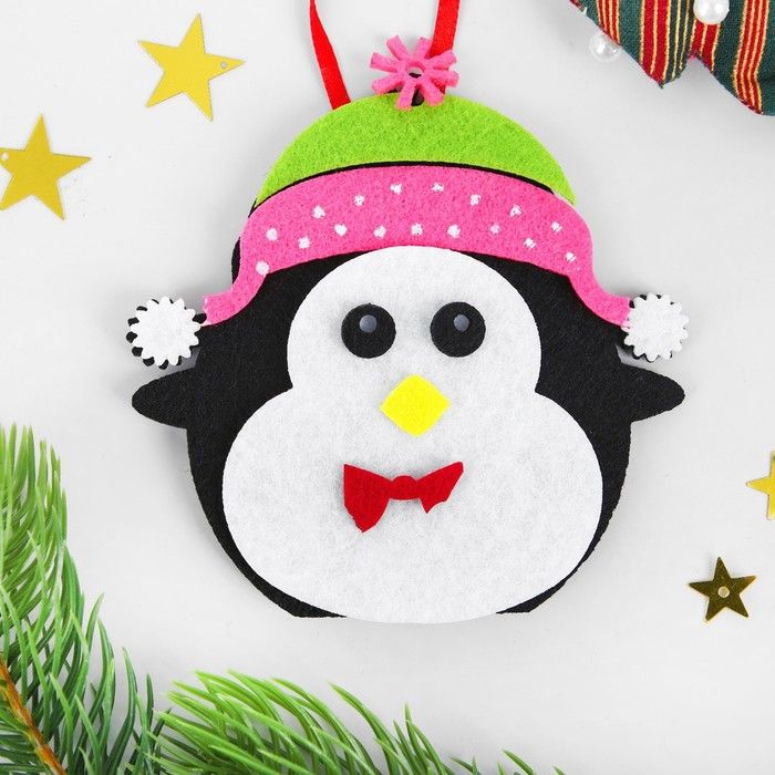 Ёлочная игрушка из фетра «Пингвин в шапочке», набор для творчества, своими руками — PalitraMastera