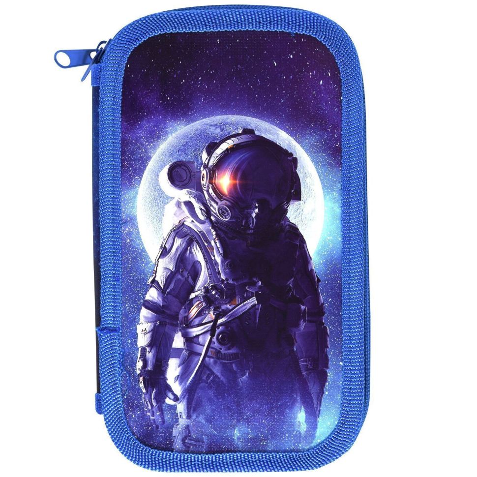 Пенал 2 секц. бол. Schoolformat SPACE SOUL 190х105х35 картон, полиэстер молния синий фото 1 — PalitraMastera