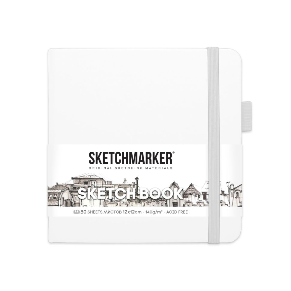 Блокнот для зарисовок Sketchmarker 140г/кв.м 12*12см 80л твердая обложка Белый фото 1 &mdash; PalitraMastera