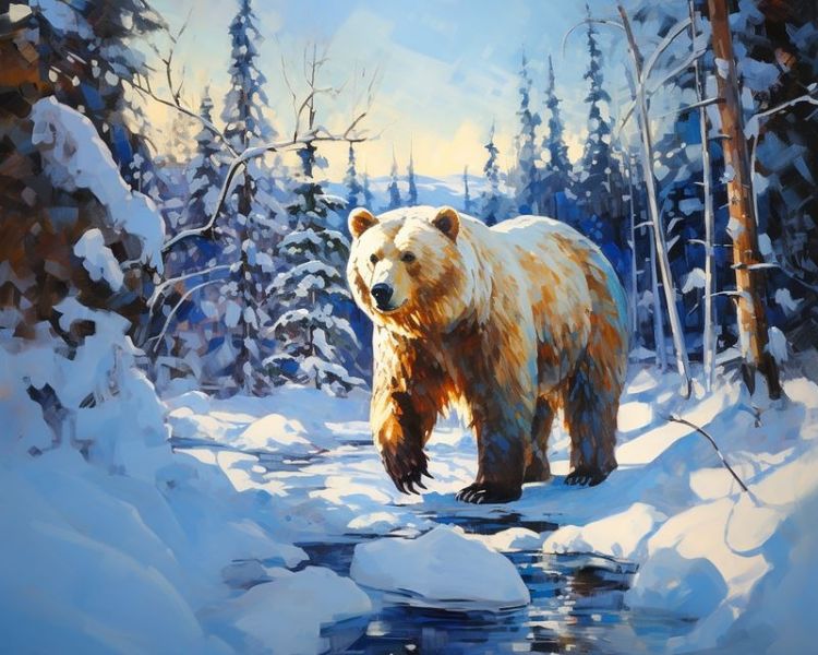 Картины по номерам 40х50 VA-3952 (VA-3952) Медведь в зимнем лесу — PalitraMastera