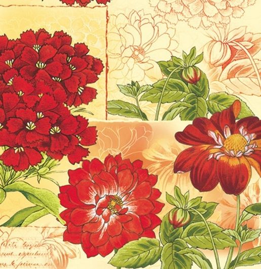 Салфетки - трехслойные, Maki, 33х33 см, пионы, фреска, красные цветы — PalitraMastera