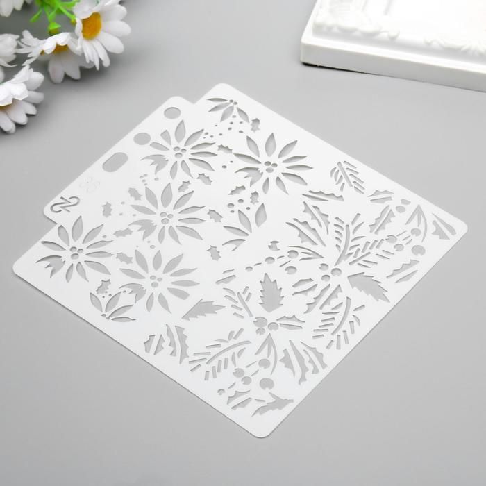 Трафарет пластик &quot;Новогодние цветы и листья&quot; 13х14 см  5478032 — PalitraMastera