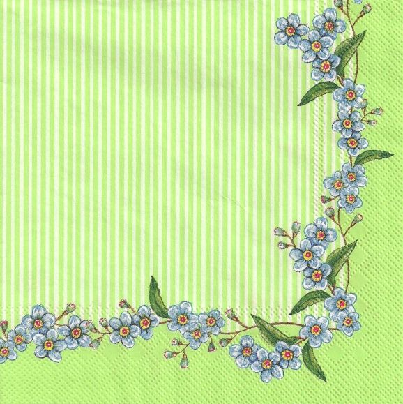 Салфетка для декупажа - 33 x 33 cm Зеленые полосы. Цветочный бордюр. фото 1 &mdash; PalitraMastera