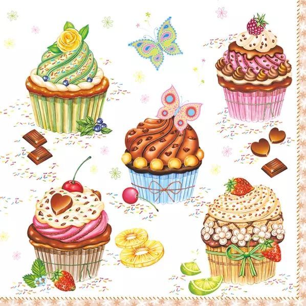 Салфетки - трехслойные, Maki, 33х33 см, пирожные, сладости, шоколад нарисованные — PalitraMastera