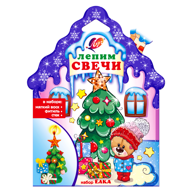 Набор для изготовления свечей ЛУЧ &quot;Ёлка&quot; (воск. пластины, 5 цв., фитиль, стек.), 30С 1909-08 — PalitraMastera