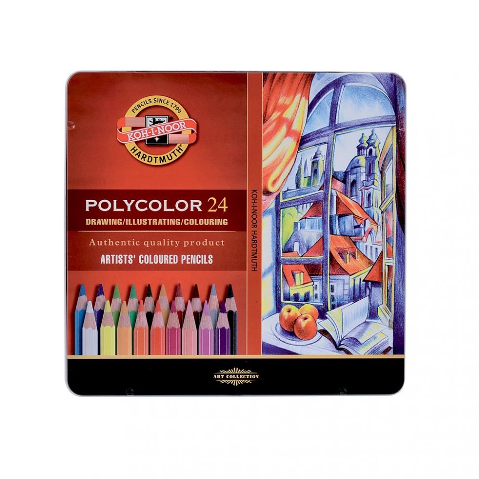 KOH-I-NOOR 3824 (24) Набор высококачественных художественных цветных карандашей "Polycolor"  24цветов, в жести фото 1 &mdash; PalitraMastera