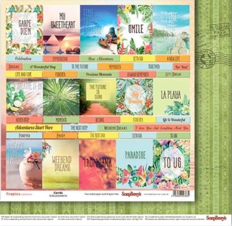 Бумага для скрапбукинга 30,5х30,5 см 190 гр/м, двусторон Тропикана Карточки, (10 шт/уп) АНГ — PalitraMastera