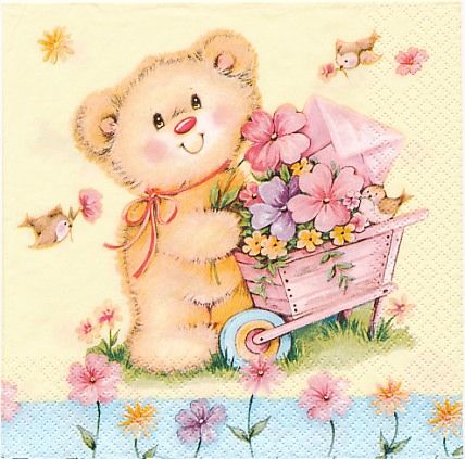 Салфетки - трехслойные, Maki, 33х33 см, пушистый мишка, сиреневый с бежевым фото 1 — PalitraMastera