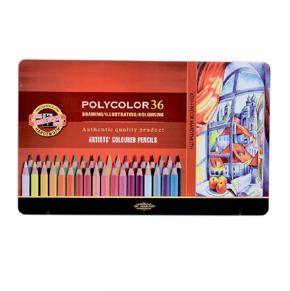 KOH-I-NOOR 3825 (36) Набор высококачественных художественных цветных карандашей "Polycolor" 36 цветов,  в жести фото 1 &mdash; PalitraMastera