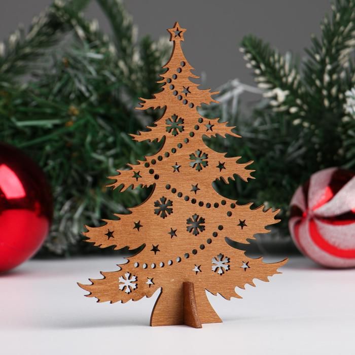 Сувенир деревянный "Ёлочка с игрушками", 15 см, золото 6948781 фото 1 &mdash; PalitraMastera