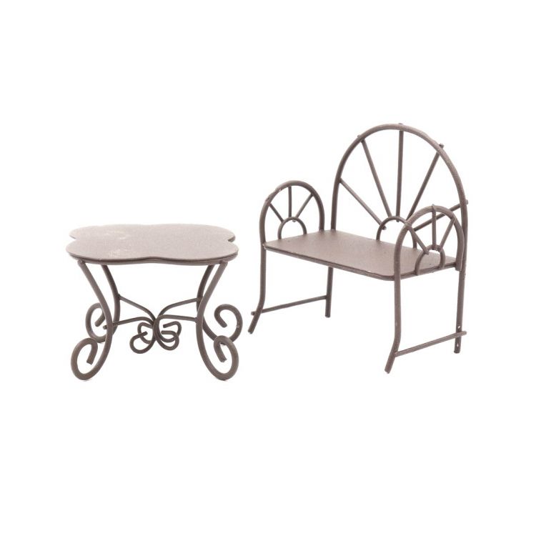 SCB271023 Металлические мини столик-ромашка и кресло, коричневые: стол 5.5*4,5см, кресло 5*6,5см — PalitraMastera