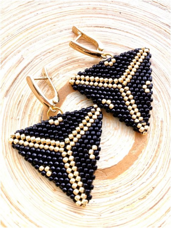 Серьги «Черно/ золотые треугольники» — PalitraMastera