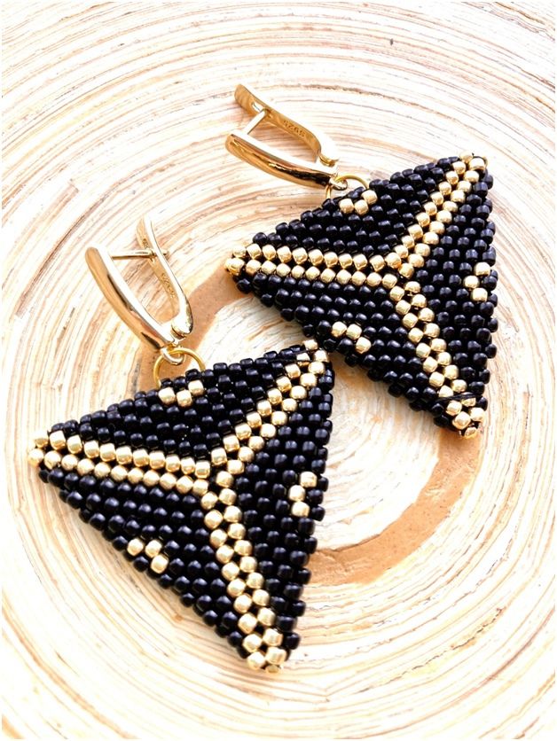 Серьги «Черно/ золотые треугольники» фото 1 — PalitraMastera