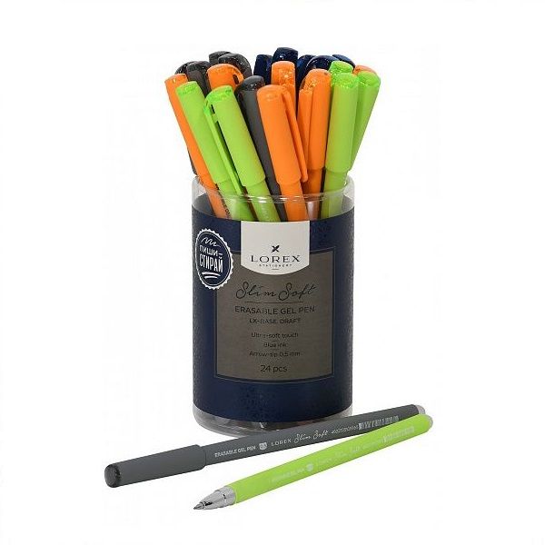 Ручка гел. LOREX LX-BASE.DRAFT серия Slim Soft 0,5 мм синий "пиши-стирай" круглый прорезиненный корпус ассорти фото 1 — PalitraMastera