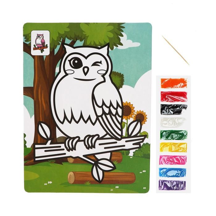 Фреска с цветным основанием «Сова» 9 цветов песка по 2 г — PalitraMastera