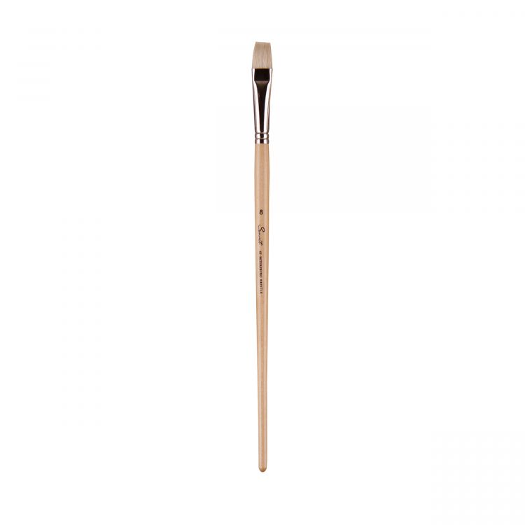 Кисть щетина &quot;Сонет&quot; плоская длинная ручка покрытая лаком № 08, ширина 13 мм DK10018/08 — PalitraMastera